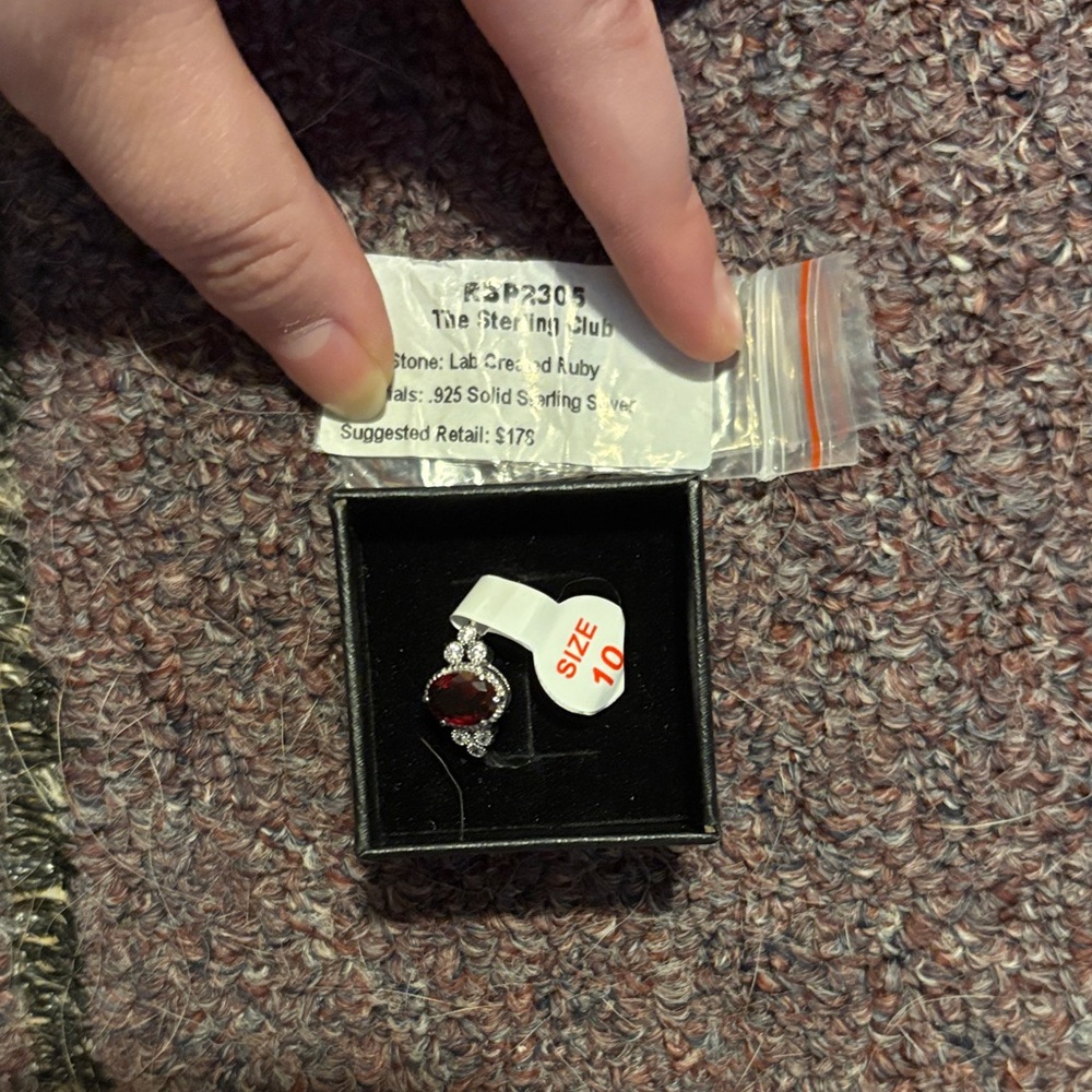 Silver Ring with Red Stone size 10